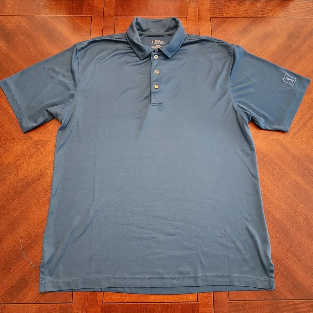 PGA Tour Golf Polo Shirt Men's Size Large Blue Short Sleeve Polyester Heat Dri